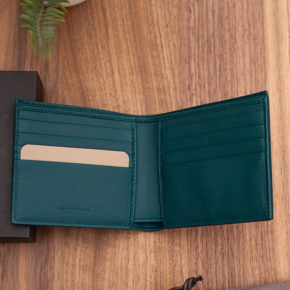 Bottega Veneta Intrecciato Woven Leather Bifold Wallet - Grey/Sky Blue - Picture 2 of 10